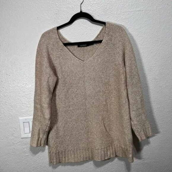 Lauren Ralph Lauren V-Neck Sweater Cream Size Large - Picture 8 of 8